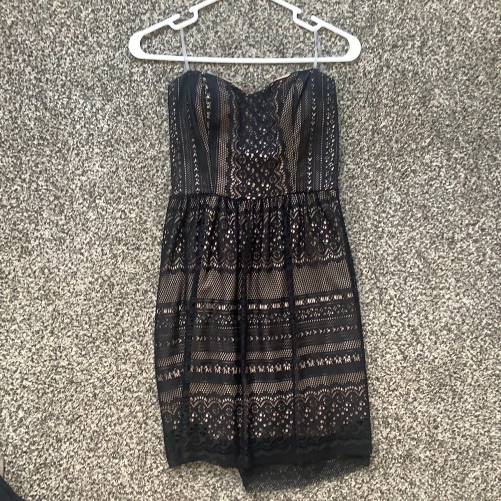 Black & Tan lace strapless dress